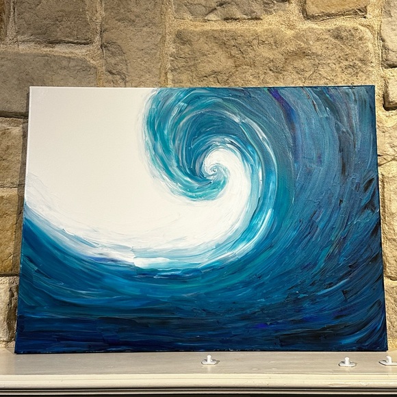 Artisan Other - 18x24 Hand painted acrylic art painting ocean beach wave in shades of blue